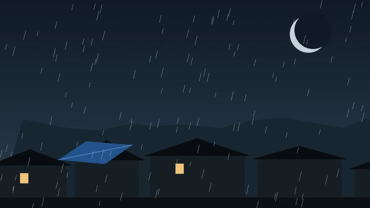 Emergency Hail Damage Roof Repair & Replacement Dillon, CO — night rain on a damaged roof in Dillon, Colorado