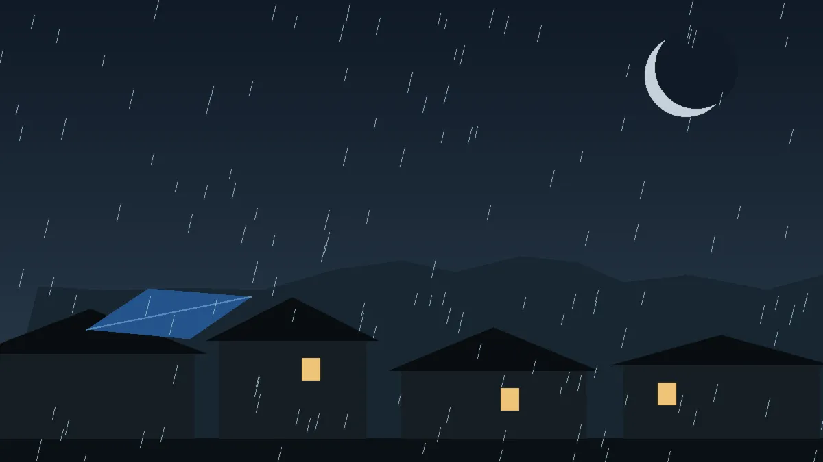 Emergency Hail Damage Roof Repair & Replacement Divide, CO — night rain on a damaged roof in Divide, Colorado