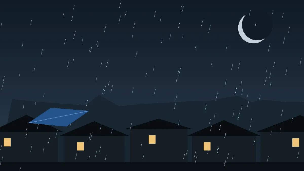 Emergency Hail Damage Roof Repair & Replacement Drake, CO — night rain on a damaged roof in Drake, Colorado