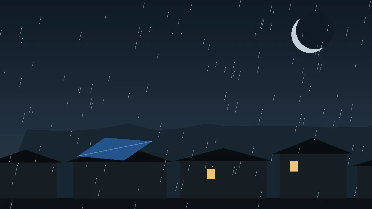 Emergency Hail Damage Roof Repair & Replacement Dumont, CO — night rain on a damaged roof in Dumont, Colorado