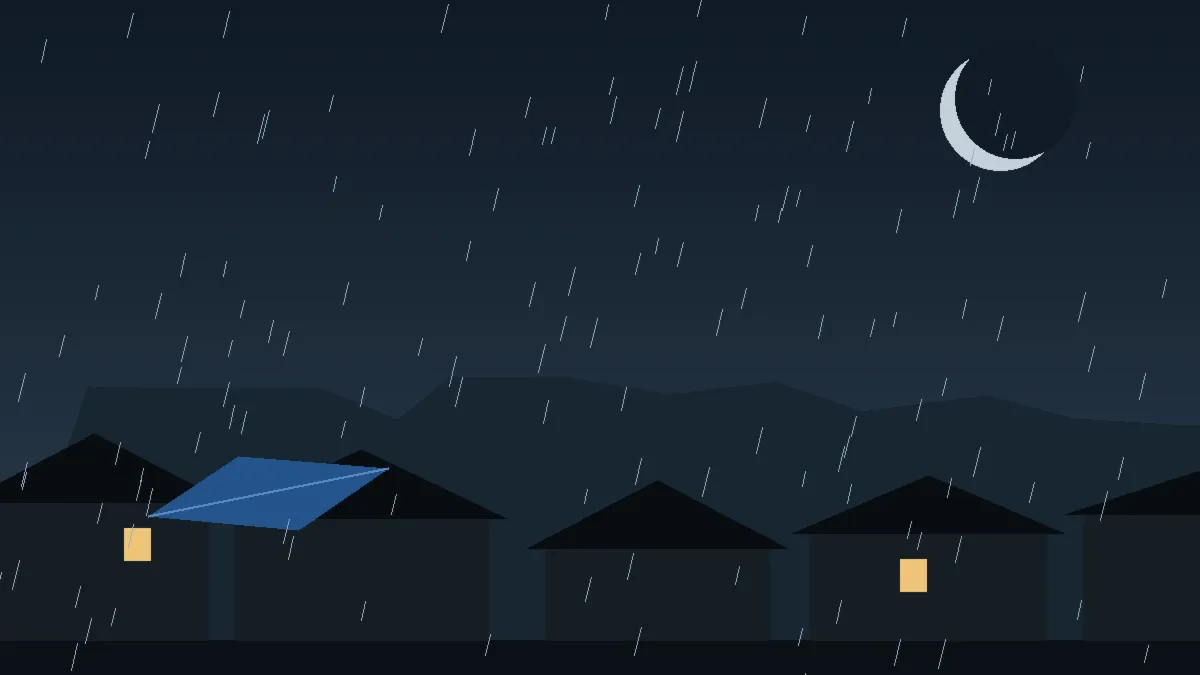 Emergency Hail Damage Roof Repair & Replacement Eagle, CO — night rain on a damaged roof in Eagle, Colorado