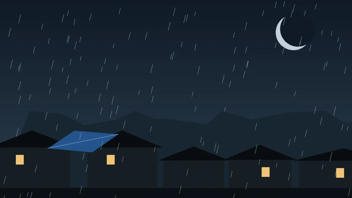 Emergency Hail Damage Roof Repair & Replacement Eastlake, CO — night rain on a damaged roof in Eastlake, Colorado