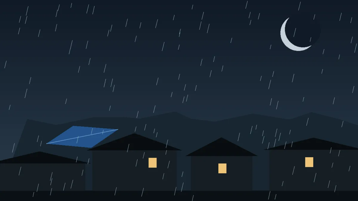 Emergency Hail Damage Roof Repair & Replacement Eckert, CO — night rain on a damaged roof in Eckert, Colorado