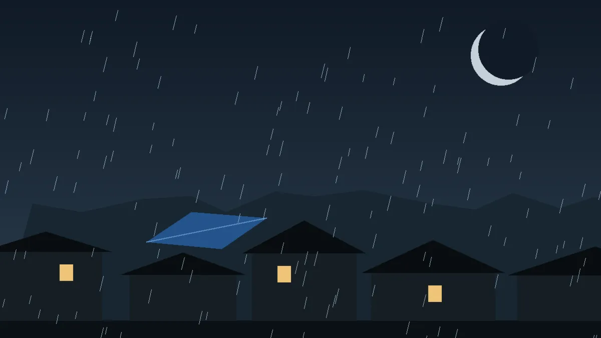 Emergency Hail Damage Roof Repair & Replacement Edwards, CO — night rain on a damaged roof in Edwards, Colorado