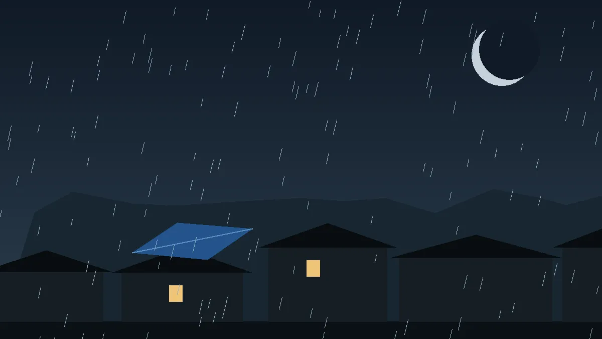 Emergency Hail Damage Roof Repair & Replacement Eldorado Springs, CO — night rain on a damaged roof in Eldorado Springs, Colorado