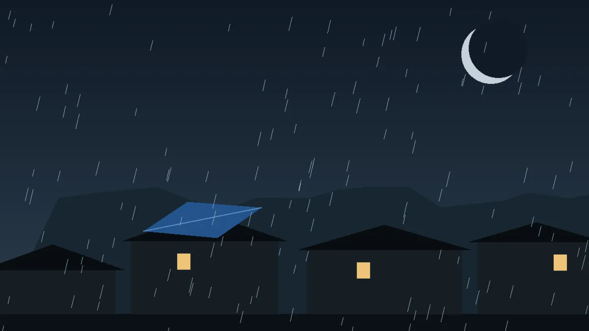 Emergency Hail Damage Roof Repair & Replacement Elizabeth, CO — night rain on a damaged roof in Elizabeth, Colorado