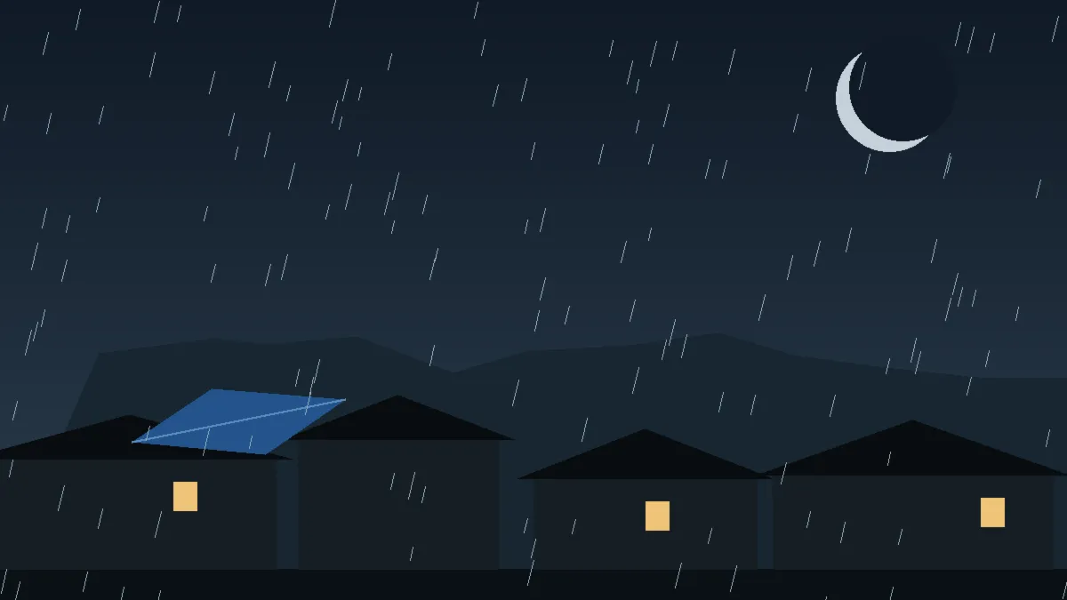 Emergency Hail Damage Roof Repair & Replacement Empire, CO — night rain on a damaged roof in Empire, Colorado