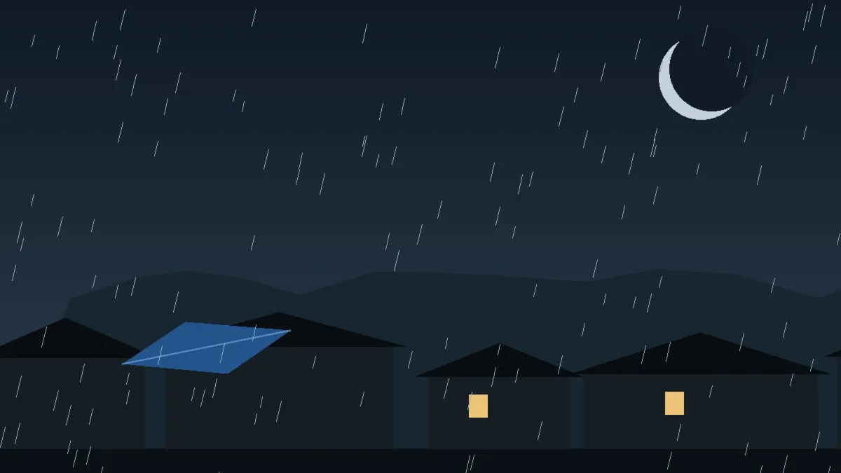 Emergency Hail Damage Roof Repair & Replacement Englewood, CO — night rain on a damaged roof in Englewood, Colorado