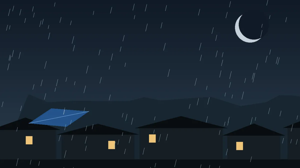 Emergency Hail Damage Roof Repair & Replacement Evans, CO — night rain on a damaged roof in Evans, Colorado