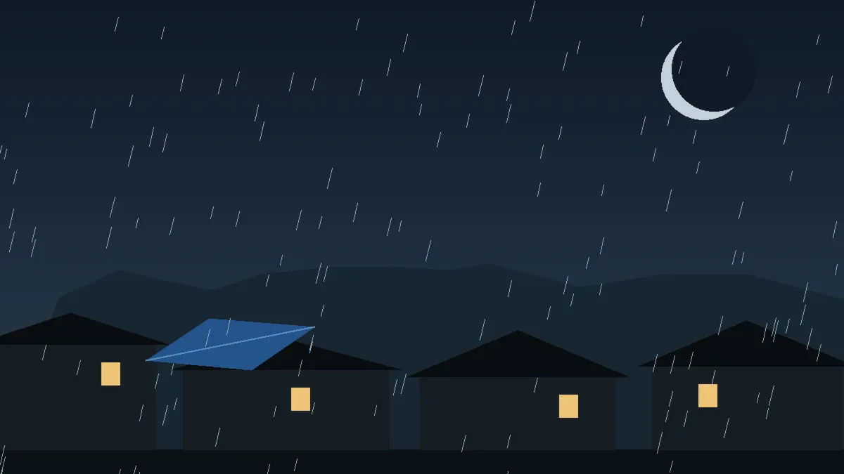 Emergency Hail Damage Roof Repair & Replacement Evergreen, CO — night rain on a damaged roof in Evergreen, Colorado