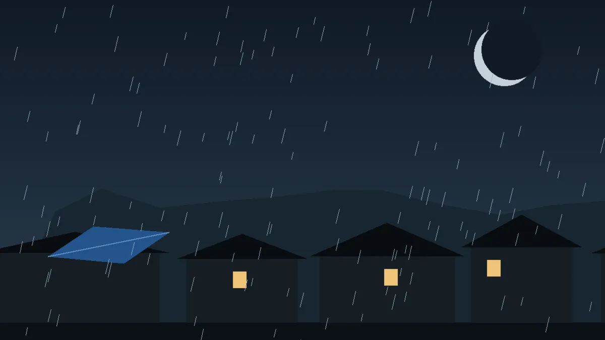 Emergency Hail Damage Roof Repair & Replacement Fairplay, CO — night rain on a damaged roof in Fairplay, Colorado