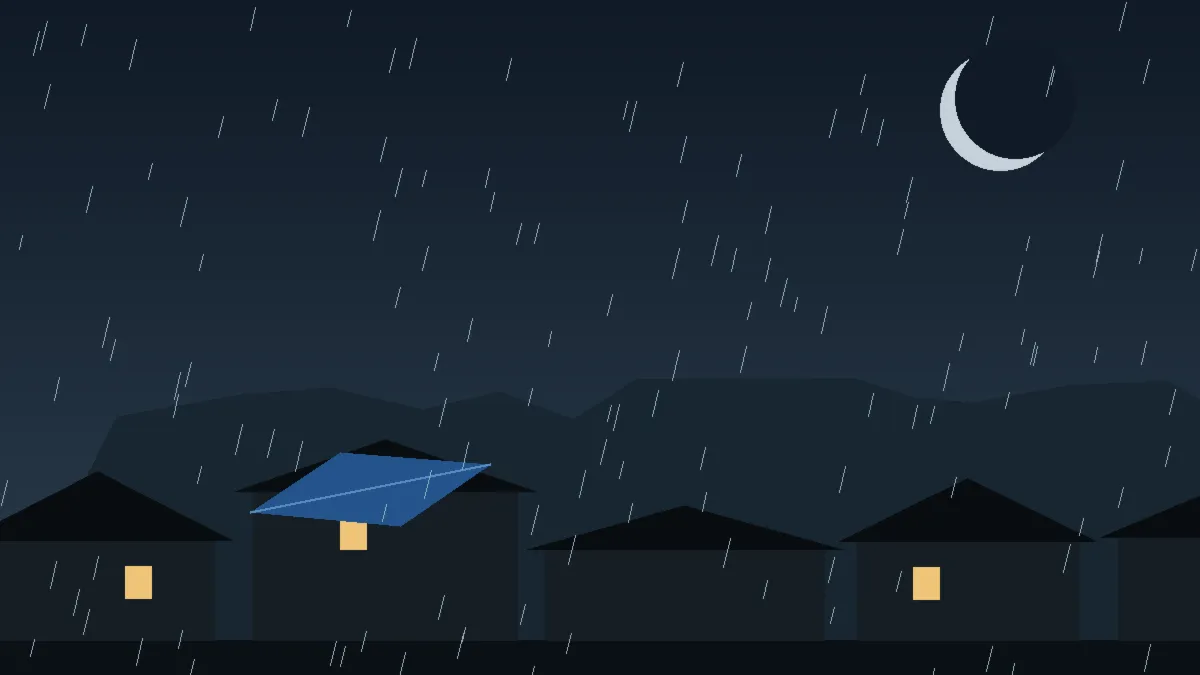 Emergency Hail Damage Roof Repair & Replacement Firestone, CO — night rain on a damaged roof in Firestone, Colorado