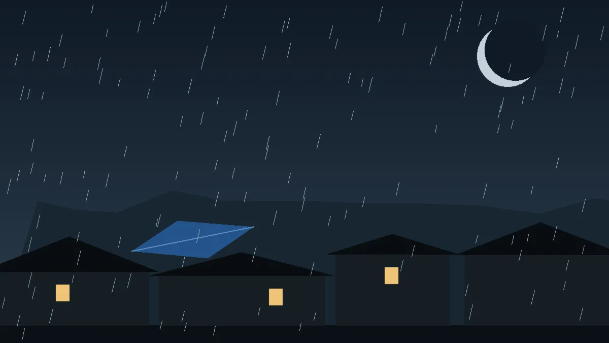 Emergency Hail Damage Roof Repair & Replacement Flagler, CO — night rain on a damaged roof in Flagler, Colorado