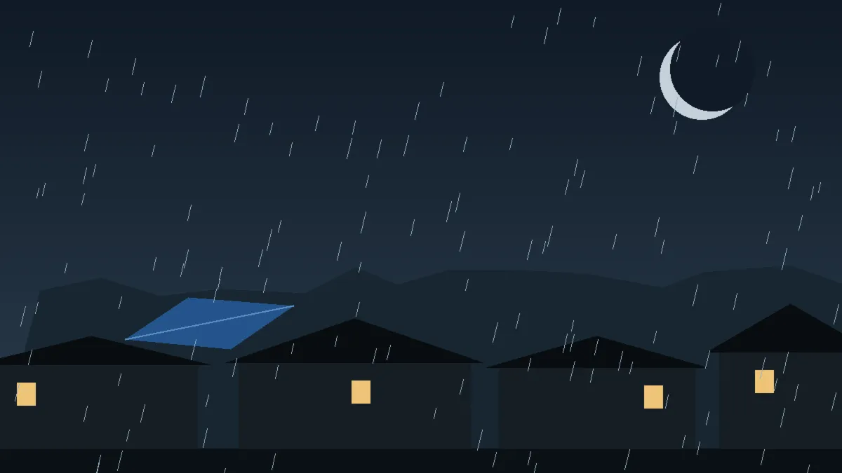 Emergency Hail Damage Roof Repair & Replacement Florence, CO — night rain on a damaged roof in Florence, Colorado