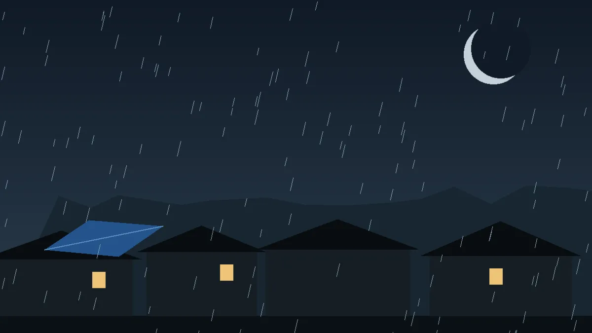 Emergency Hail Damage Roof Repair & Replacement Florissant, CO — night rain on a damaged roof in Florissant, Colorado