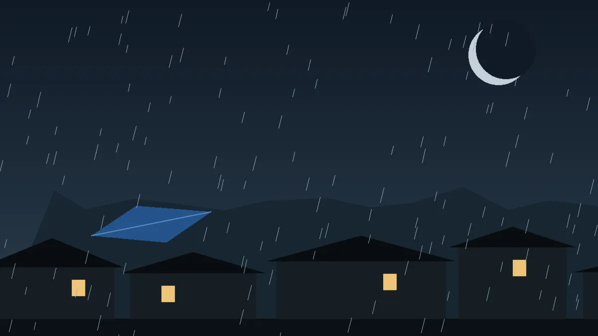 Emergency Hail Damage Roof Repair & Replacement Fort Collins, CO — night rain on a damaged roof in Fort Collins, Colorado
