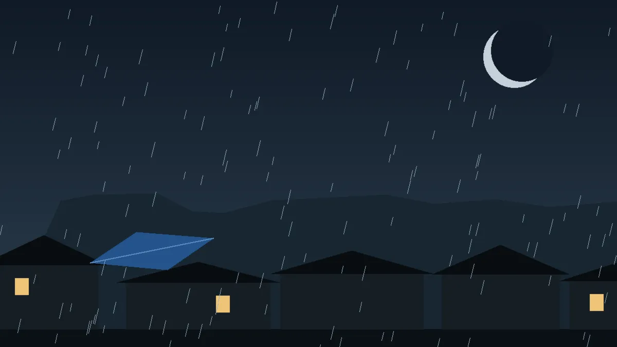 Emergency Hail Damage Roof Repair & Replacement Fort Lupton, CO — night rain on a damaged roof in Fort Lupton, Colorado