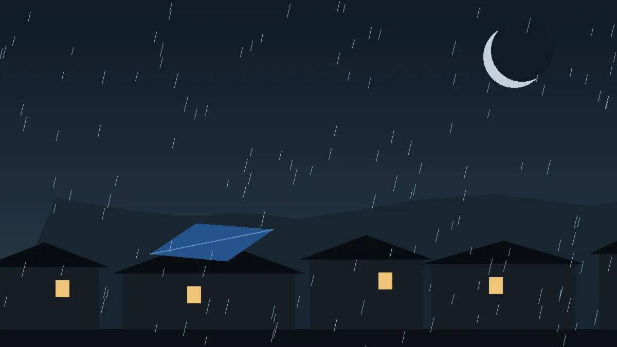 Emergency Hail Damage Roof Repair & Replacement Fort Morgan, CO — night rain on a damaged roof in Fort Morgan, Colorado