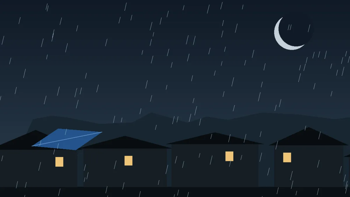 Emergency Hail Damage Roof Repair & Replacement Fountain, CO — night rain on a damaged roof in Fountain, Colorado