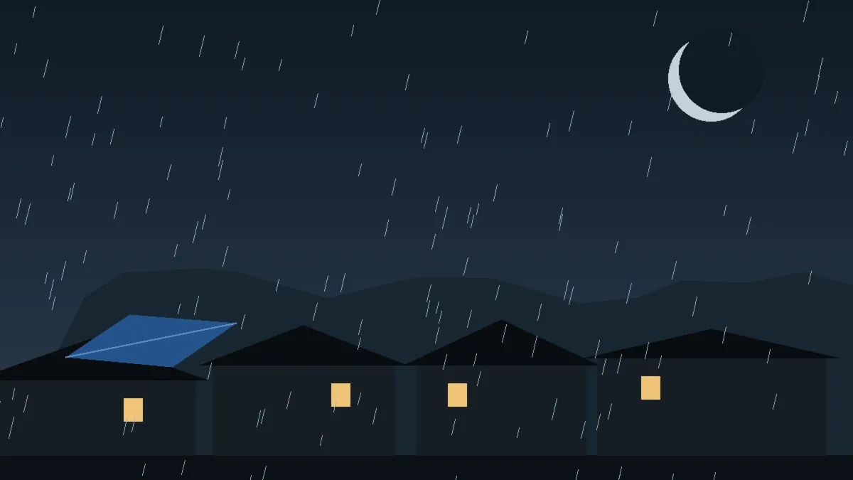 Emergency Hail Damage Roof Repair & Replacement Fowler, CO — night rain on a damaged roof in Fowler, Colorado