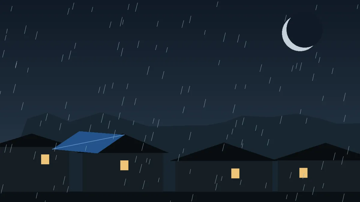 Emergency Hail Damage Roof Repair & Replacement Fraser, CO — night rain on a damaged roof in Fraser, Colorado
