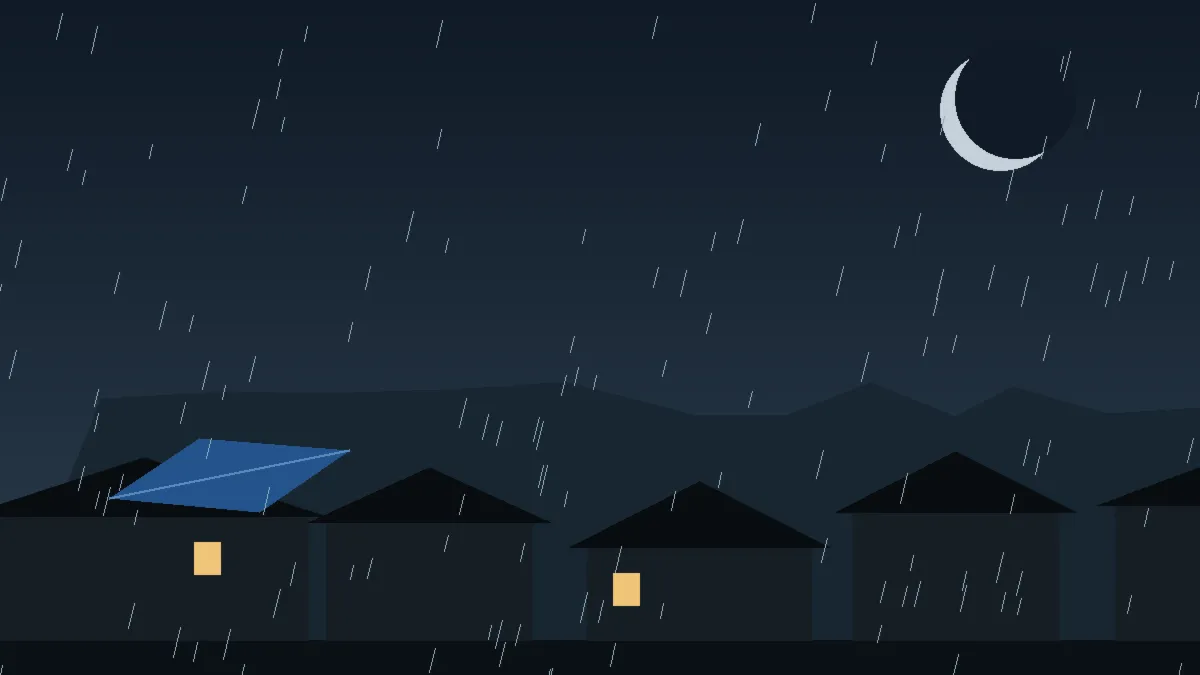 Emergency Hail Damage Roof Repair & Replacement Frederick, CO — night rain on a damaged roof in Frederick, Colorado