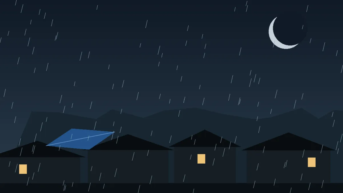 Emergency Hail Damage Roof Repair & Replacement Frisco, CO — night rain on a damaged roof in Frisco, Colorado