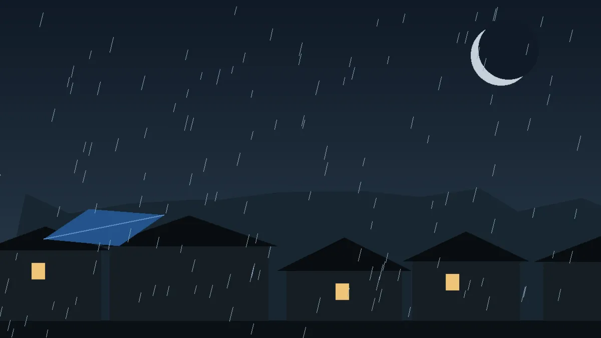 Emergency Hail Damage Roof Repair & Replacement Galeton, CO — night rain on a damaged roof in Galeton, Colorado