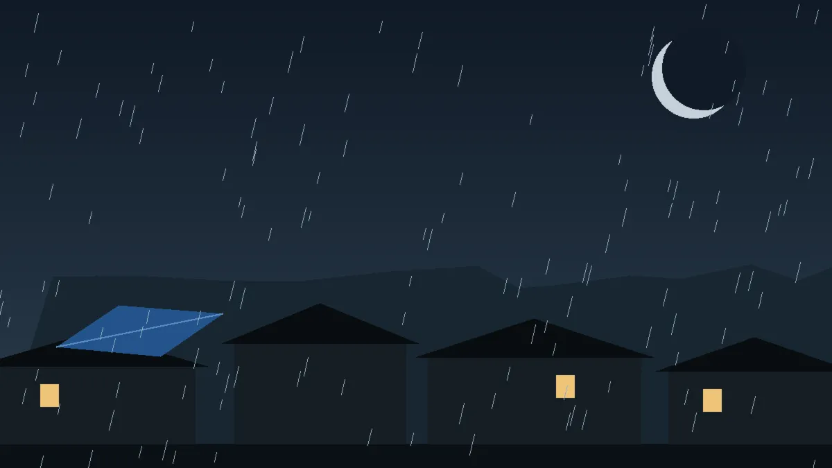 Emergency Hail Damage Roof Repair & Replacement Genoa, CO — night rain on a damaged roof in Genoa, Colorado