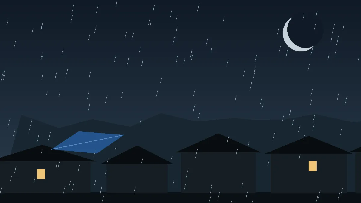 Emergency Hail Damage Roof Repair & Replacement Glenwood Springs, CO — night rain on a damaged roof in Glenwood Springs, Colorado