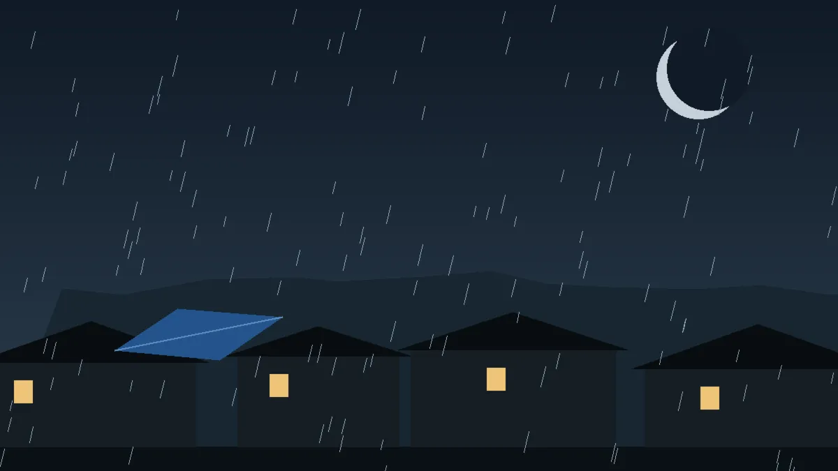 Emergency Hail Damage Roof Repair & Replacement Golden, CO — night rain on a damaged roof in Golden, Colorado