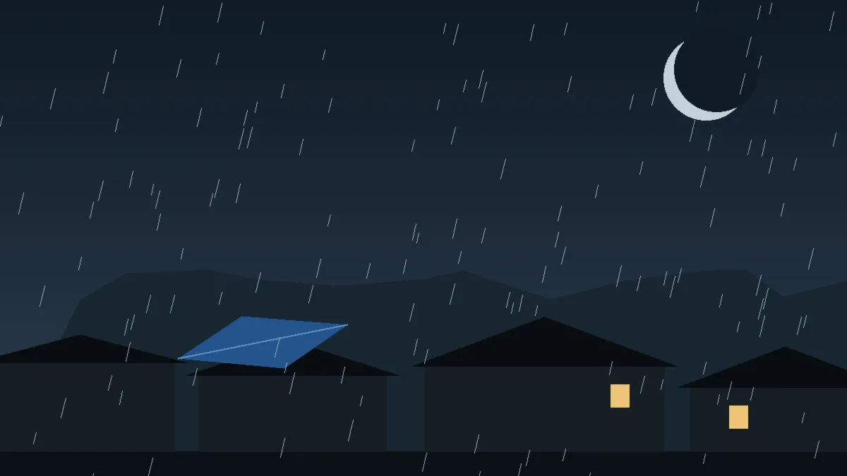 Emergency Hail Damage Roof Repair & Replacement Granby, CO — night rain on a damaged roof in Granby, Colorado