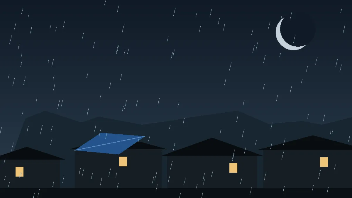 Emergency Hail Damage Roof Repair & Replacement Granite, CO — night rain on a damaged roof in Granite, Colorado