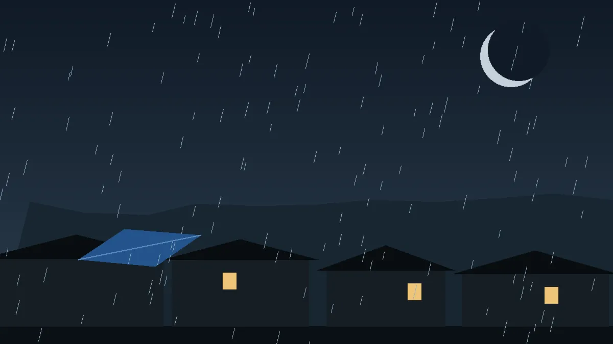 Emergency Hail Damage Roof Repair & Replacement Grant, CO — night rain on a damaged roof in Grant, Colorado