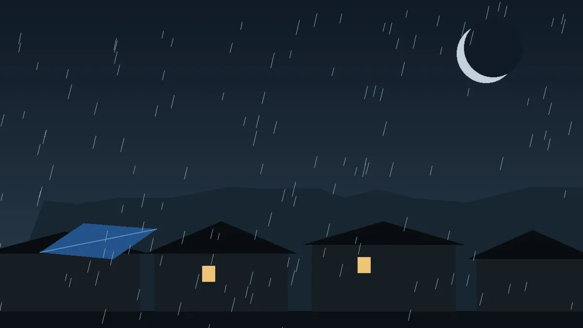 Emergency Hail Damage Roof Repair & Replacement Greeley, CO — night rain on a damaged roof in Greeley, Colorado