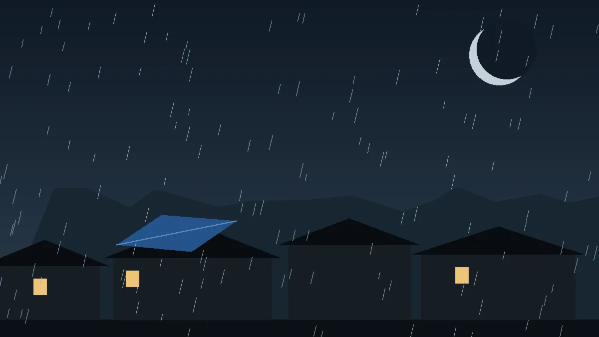 Emergency Hail Damage Roof Repair & Replacement Green Mountain Falls, CO — night rain on a damaged roof in Green Mountain Falls, Colorado