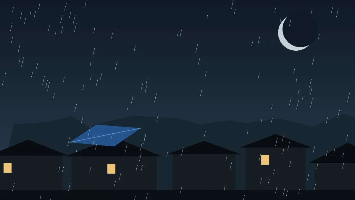 Emergency Hail Damage Roof Repair & Replacement Grover, CO — night rain on a damaged roof in Grover, Colorado