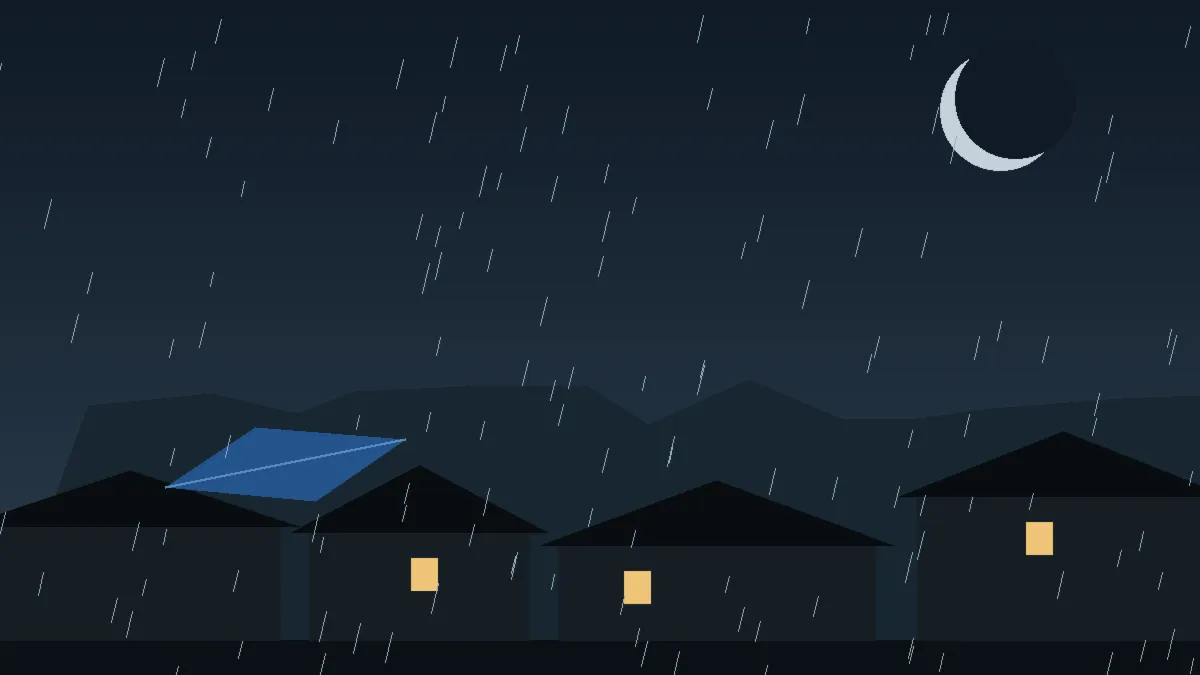 Emergency Hail Damage Roof Repair & Replacement Guffey, CO — night rain on a damaged roof in Guffey, Colorado