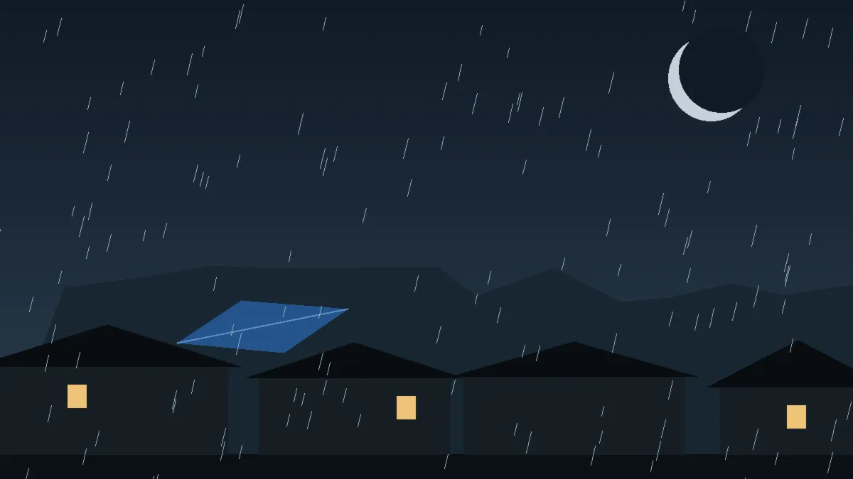 Emergency Hail Damage Roof Repair & Replacement Gunnison, CO — night rain on a damaged roof in Gunnison, Colorado