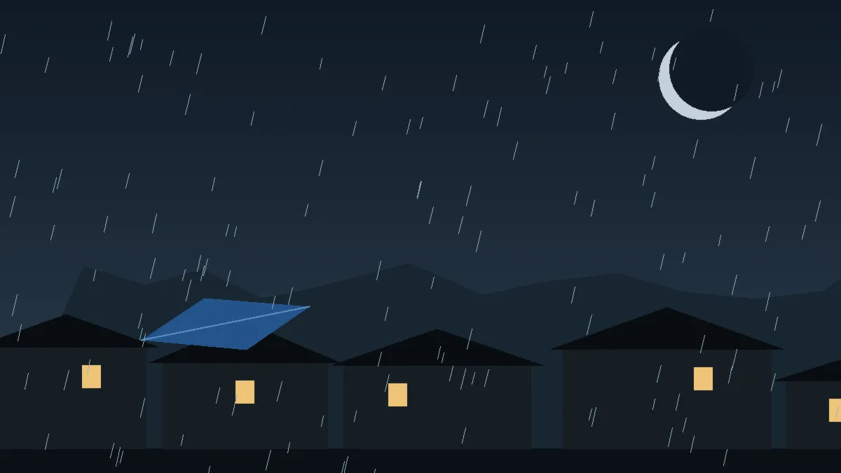 Emergency Hail Damage Roof Repair & Replacement Gypsum, CO — night rain on a damaged roof in Gypsum, Colorado
