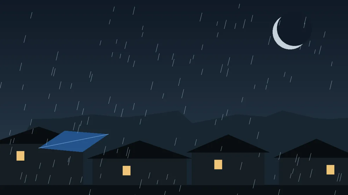 Emergency Hail Damage Roof Repair & Replacement Hartsel, CO — night rain on a damaged roof in Hartsel, Colorado
