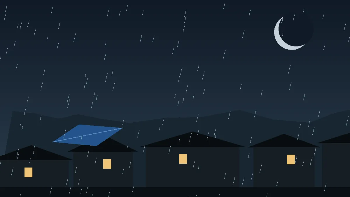Emergency Hail Damage Roof Repair & Replacement Henderson, CO — night rain on a damaged roof in Henderson, Colorado