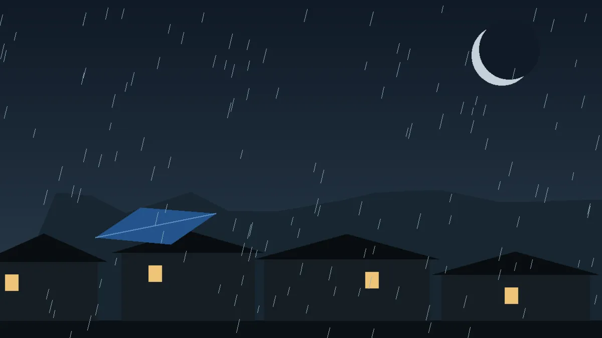Emergency Hail Damage Roof Repair & Replacement Hillrose, CO — night rain on a damaged roof in Hillrose, Colorado