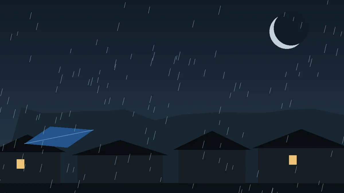 Emergency Hail Damage Roof Repair & Replacement Hotchkiss, CO — night rain on a damaged roof in Hotchkiss, Colorado