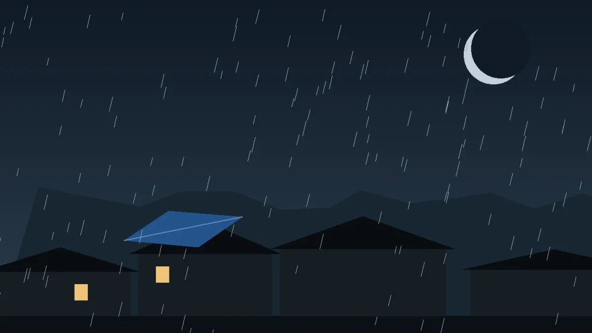 Emergency Hail Damage Roof Repair & Replacement Howard, CO — night rain on a damaged roof in Howard, Colorado