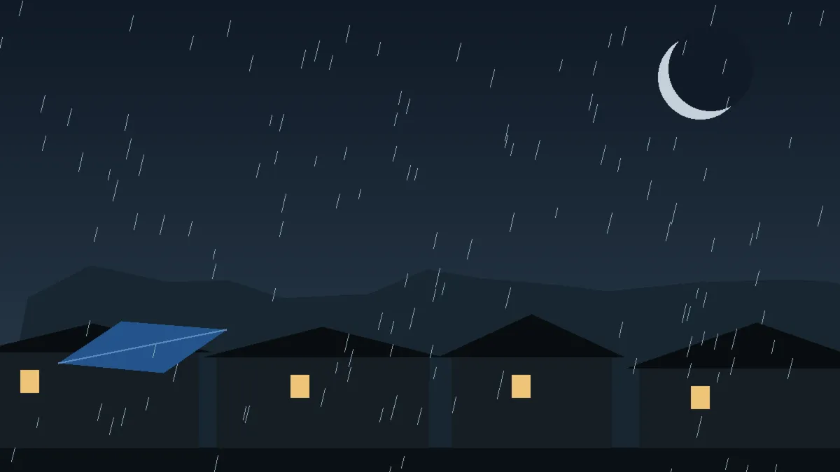 Emergency Hail Damage Roof Repair & Replacement Hudson, CO — night rain on a damaged roof in Hudson, Colorado