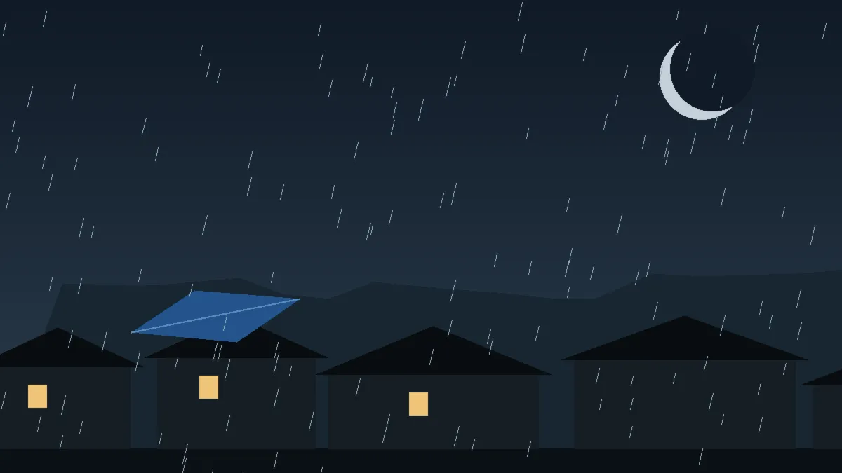 Emergency Hail Damage Roof Repair & Replacement Hugo, CO — night rain on a damaged roof in Hugo, Colorado
