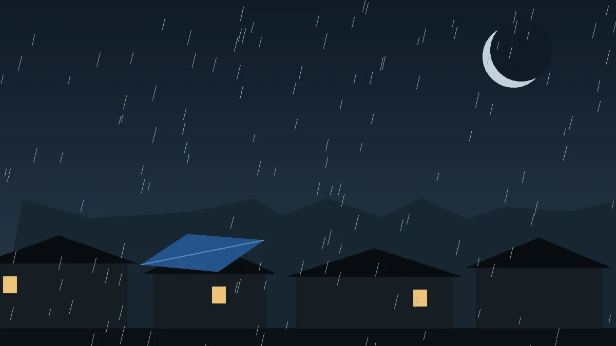 Emergency Hail Damage Roof Repair & Replacement Hygiene, CO — night rain on a damaged roof in Hygiene, Colorado