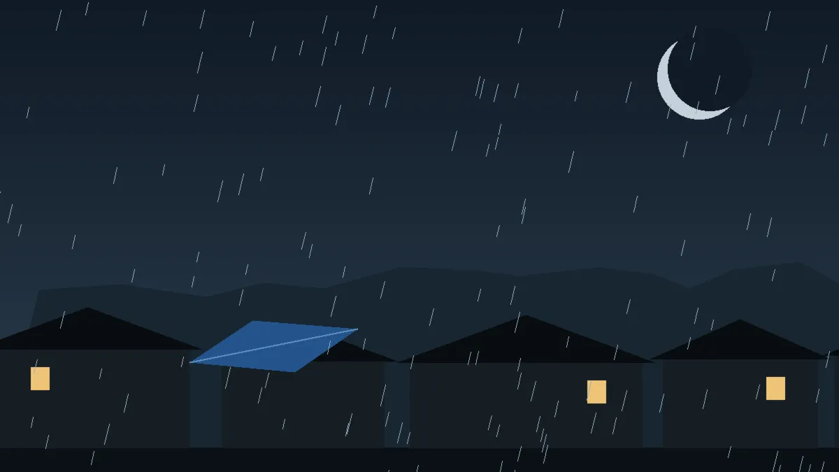 Emergency Hail Damage Roof Repair & Replacement Idaho Springs, CO — night rain on a damaged roof in Idaho Springs, Colorado