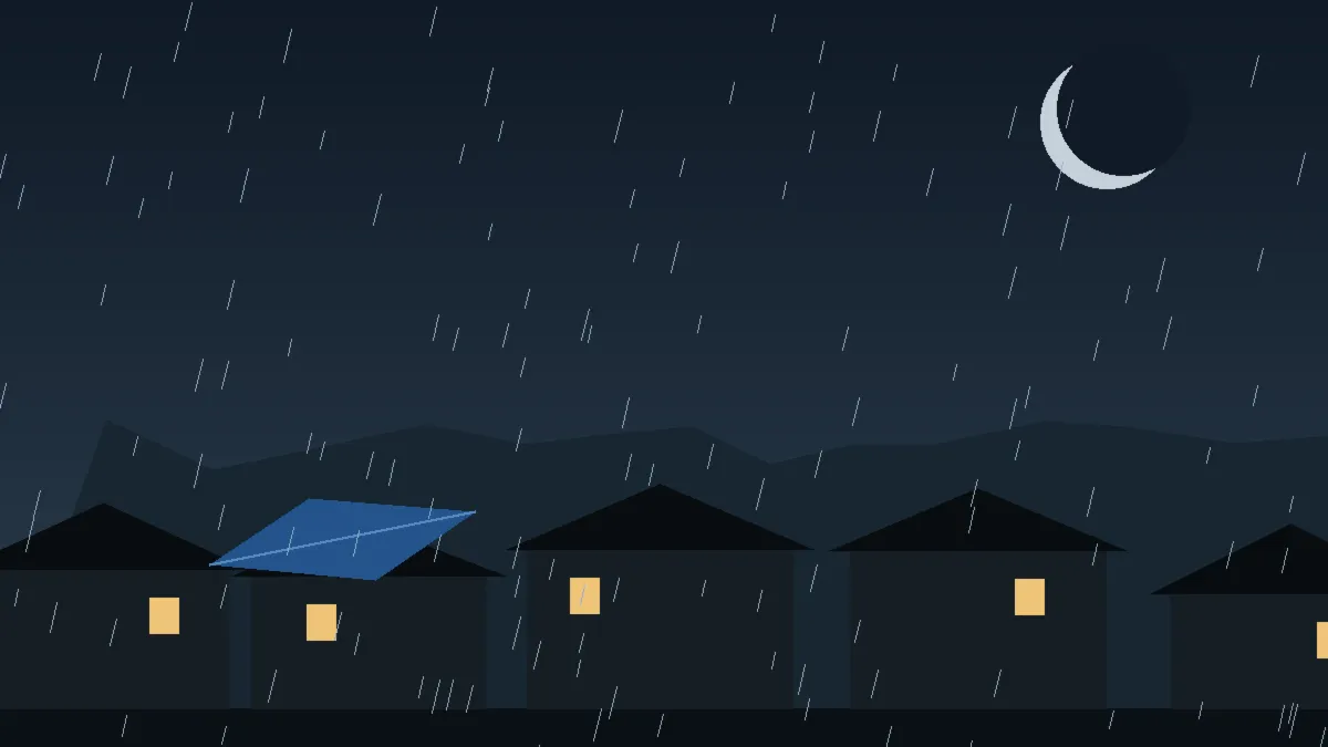 Emergency Hail Damage Roof Repair & Replacement Indian Hills, CO — night rain on a damaged roof in Indian Hills, Colorado